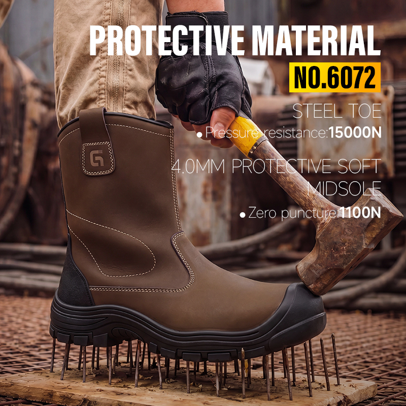 GUYISA 6072 Mining Industry Series Safety Boots, Anti-smash Anti-puncture Working Boots with European Standard Steel Toe Cap, Microfiber Upper and Rubber Outsole