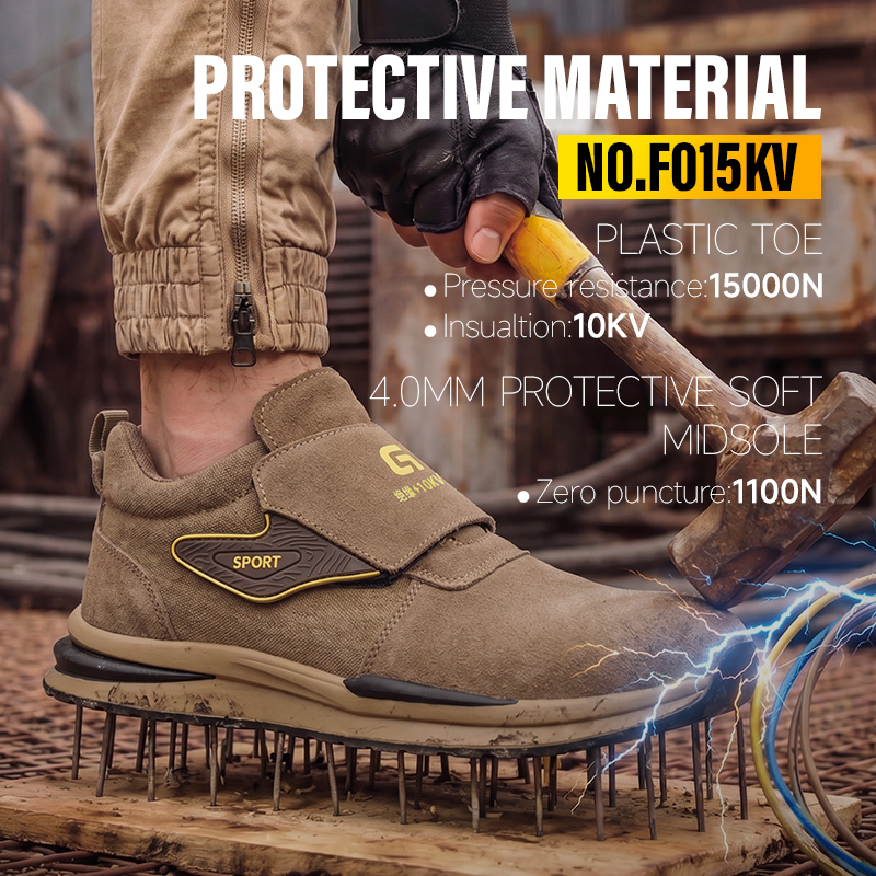 GUYISA F015KV Welding Series 10KV Insulated Anti-smash Anti-puncture Safety Shoes, European Standard Plastic Toe Cap Shoes with Suede Leather Upper and Rubber Outsole