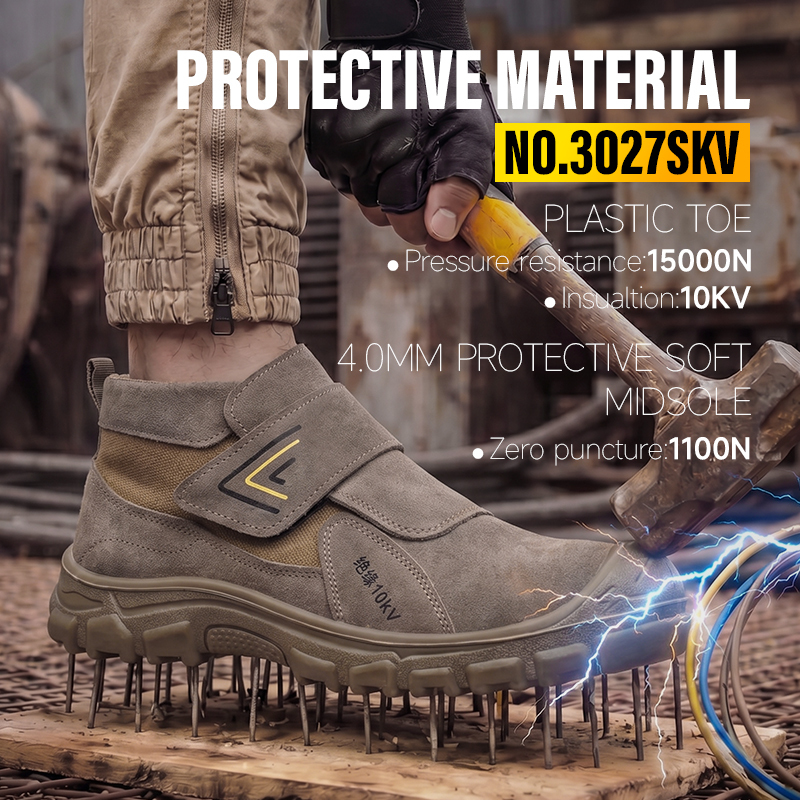 GUYISA 3027SKV Welding Series Safety Shoes, 10KV Insulated Anti-smash Anti-puncture Work Shoes with European Standard Plastic Toe Cap, Solid Dual-density PU Outsole and Suede Leather Upper