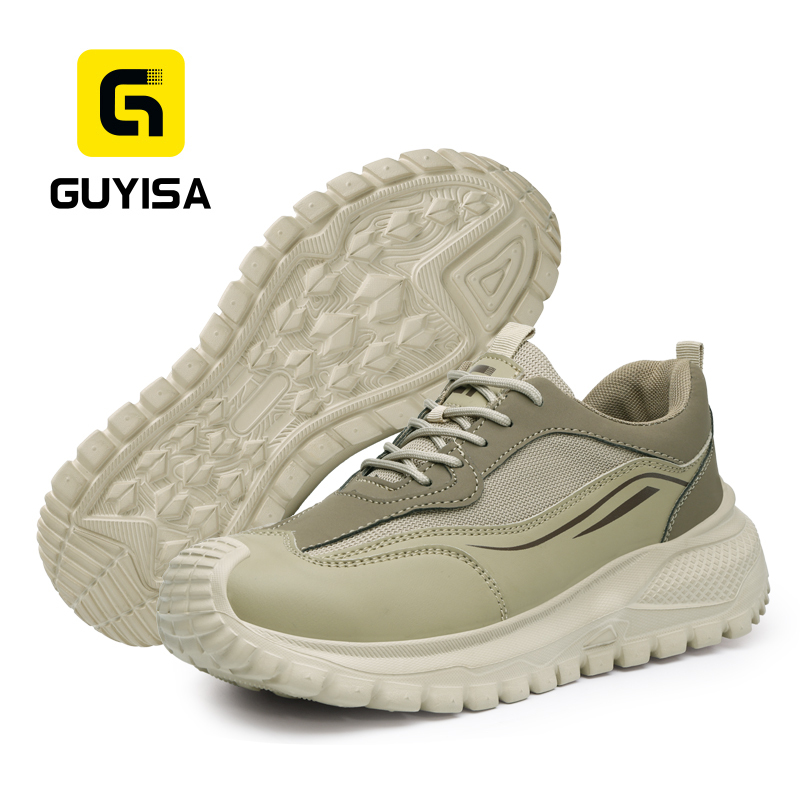 GUYISA 6073 Casual Series Anti-smash Anti-puncture Safety Shoes, European Standard Steel Toe Cap Shoes with Microfiber and Fly Woven Fabric Upper, Rubber-Plastic Outsole