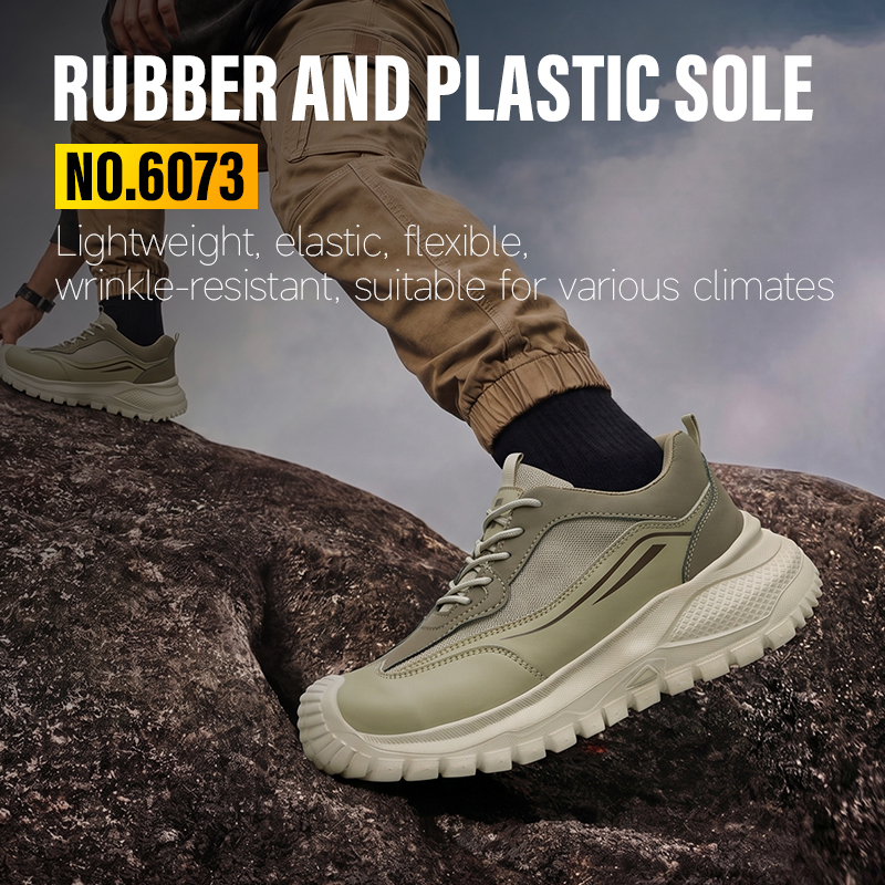 GUYISA 6073 Casual Series Anti-smash Anti-puncture Safety Shoes, European Standard Steel Toe Cap Shoes with Microfiber and Fly Woven Fabric Upper, Rubber-Plastic Outsole