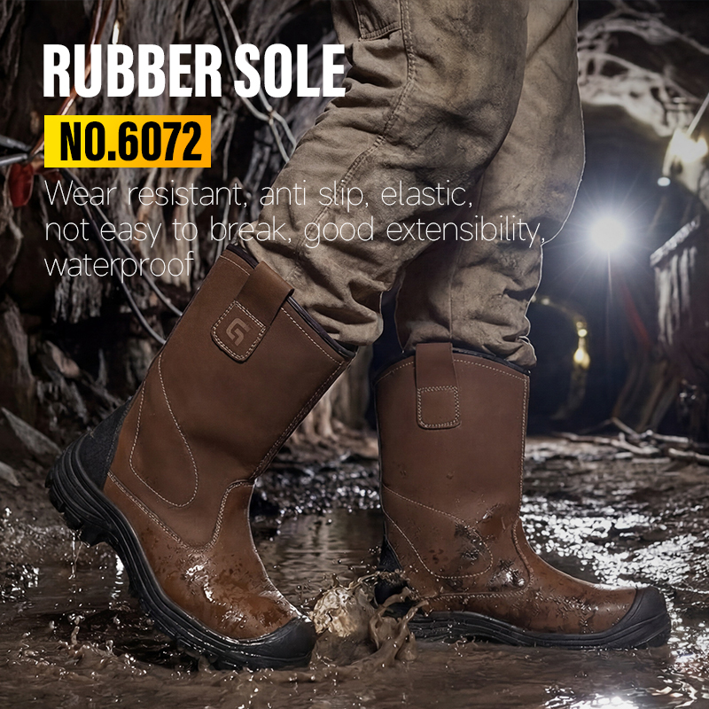 GUYISA 6072 Mining Industry Series Safety Boots, Anti-smash Anti-puncture Working Boots with European Standard Steel Toe Cap, Microfiber Upper and Rubber Outsole