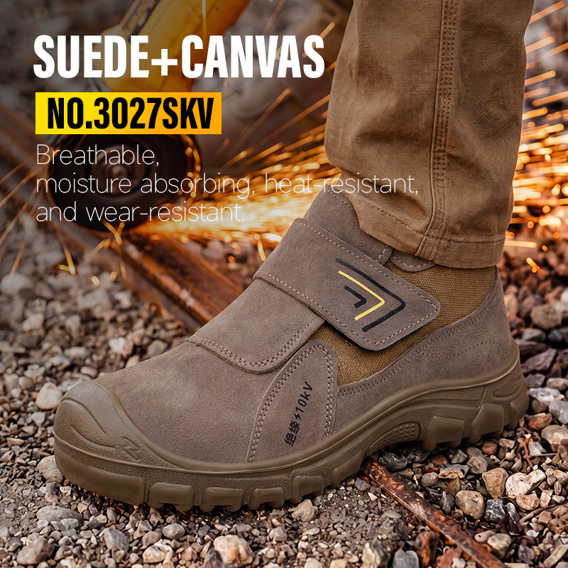GUYISA 3027SKV Welding Series Safety Shoes, 10KV Insulated Anti-smash Anti-puncture Work Shoes with European Standard Plastic Toe Cap, Solid Dual-density PU Outsole and Suede Leather Upper