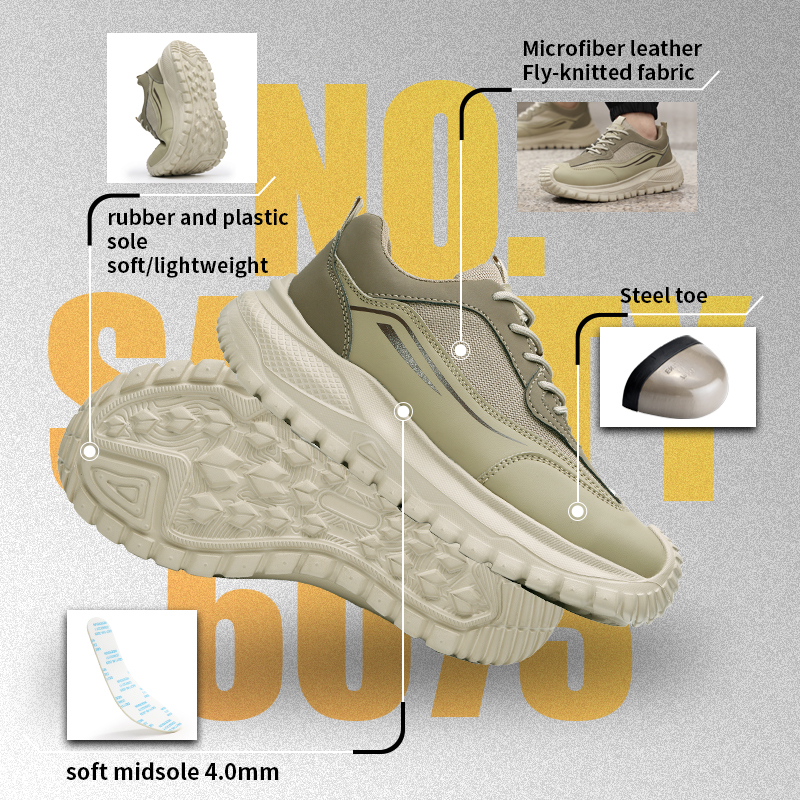 GUYISA 6073 Casual Series Anti-smash Anti-puncture Safety Shoes, European Standard Steel Toe Cap Shoes with Microfiber and Fly Woven Fabric Upper, Rubber-Plastic Outsole
