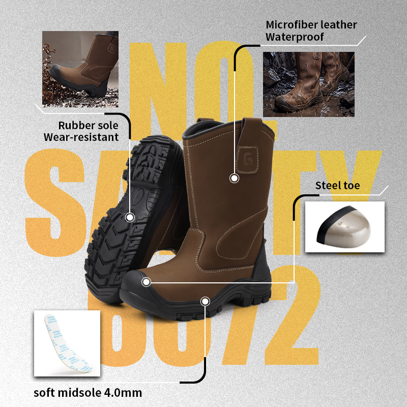 GUYISA 6072 Mining Industry Series Safety Boots, Anti-smash Anti-puncture Working Boots with European Standard Steel Toe Cap, Microfiber Upper and Rubber Outsole