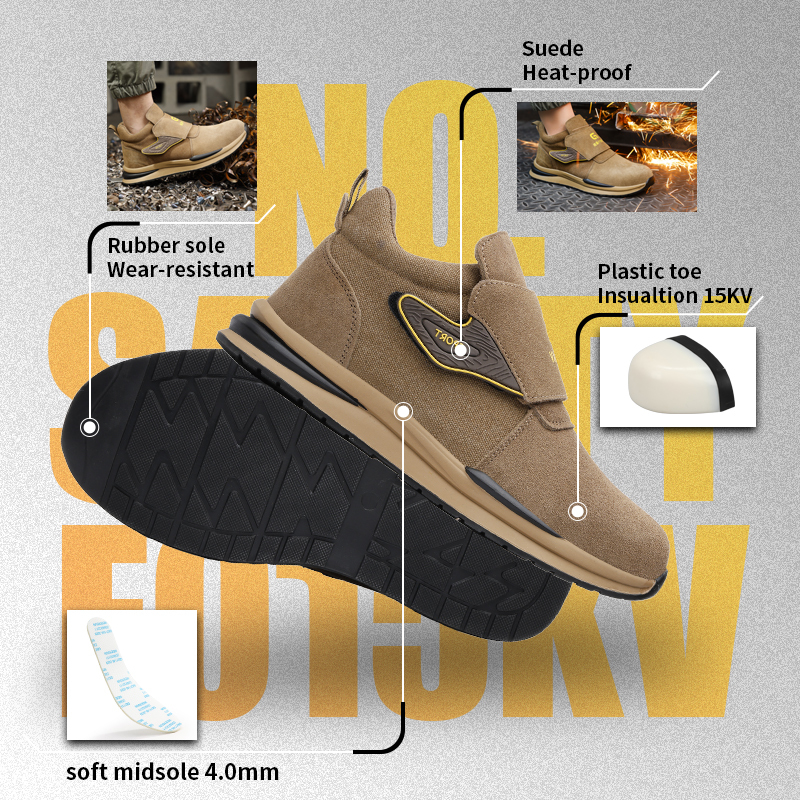 GUYISA F015KV Welding Series 10KV Insulated Anti-smash Anti-puncture Safety Shoes, European Standard Plastic Toe Cap Shoes with Suede Leather Upper and Rubber Outsole