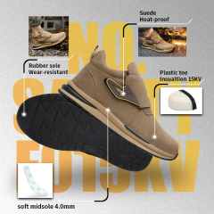 GUYISA F015KV Welding Series 10KV Insulated Anti-smash Anti-puncture Safety Shoes, European Standard Plastic Toe Cap Shoes with Suede Leather Upper and Rubber Outsole