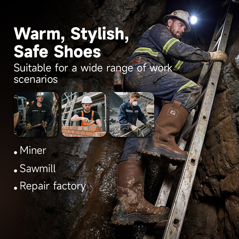 GUYISA 6072 Mining Industry Series Safety Boots, Anti-smash Anti-puncture Working Boots with European Standard Steel Toe Cap, Microfiber Upper and Rubber Outsole