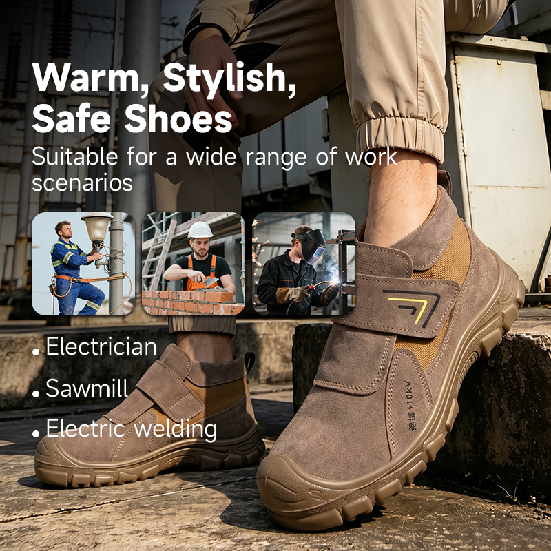 GUYISA 3027SKV Welding Series Safety Shoes, 10KV Insulated Anti-smash Anti-puncture Work Shoes with European Standard Plastic Toe Cap, Solid Dual-density PU Outsole and Suede Leather Upper