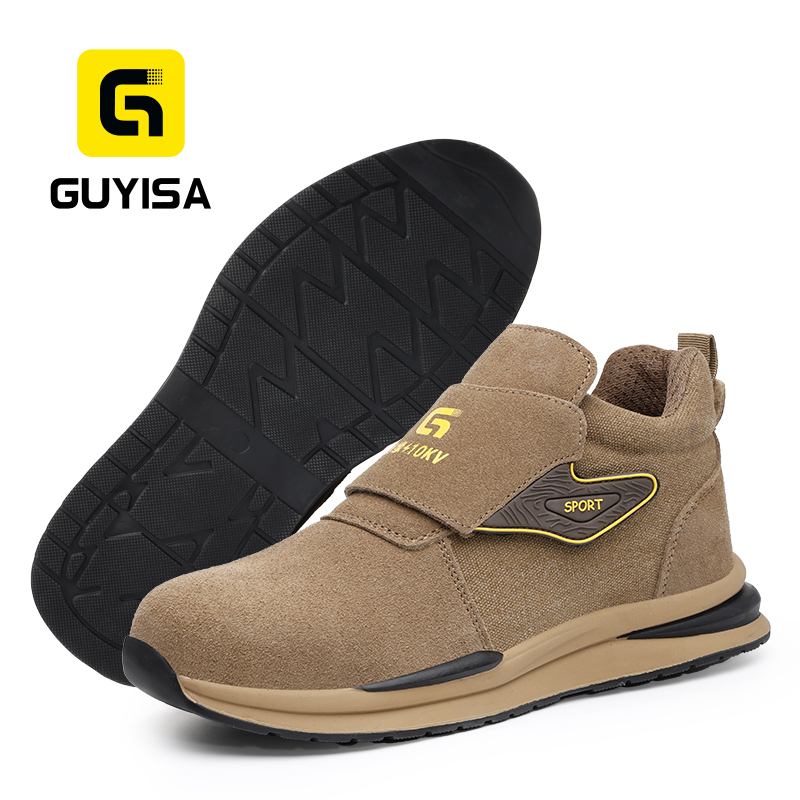 GUYISA F015KV Welding Series 10KV Insulated Anti-smash Anti-puncture Safety Shoes, European Standard Plastic Toe Cap Shoes with Suede Leather Upper and Rubber Outsole