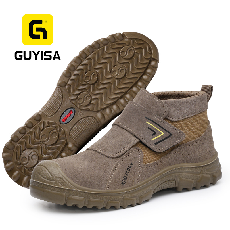 GUYISA 3027SKV Welding Series Safety Shoes, 10KV Insulated Anti-smash Anti-puncture Work Shoes with European Standard Plastic Toe Cap, Solid Dual-density PU Outsole and Suede Leather Upper