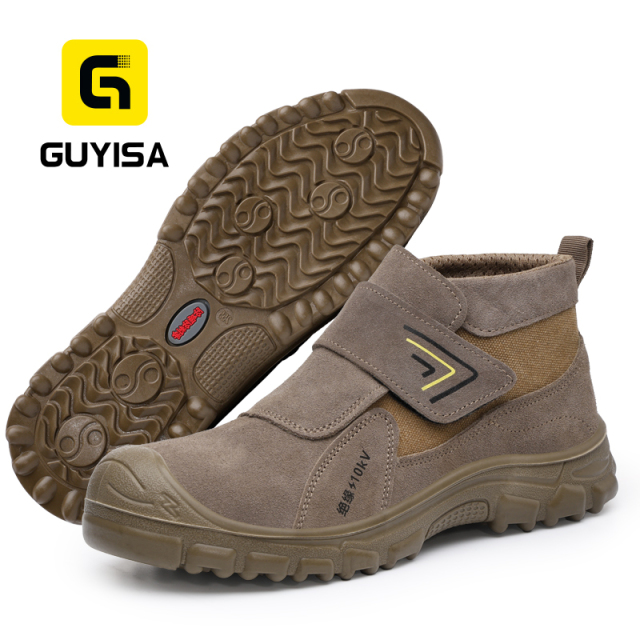 GUYISA 3027SKV Welding Series Safety Shoes, 10KV Insulated Anti-smash Anti-puncture Work Shoes with European Standard Plastic Toe Cap, Solid Dual-density PU Outsole and Suede Leather Upper