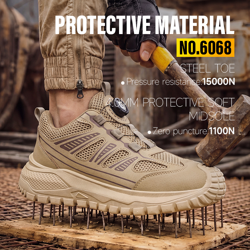 GUYISA 6068 Summer Casual Safety Shoes with Steel Toe, Anti-Smash & Anti-Puncture, Microfiber & Fly Mesh Upper, Rubber-Plastic Sole