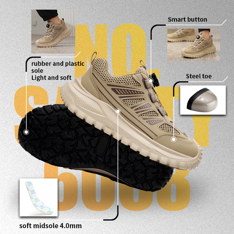 GUYISA 6068 Summer Casual Safety Shoes with Steel Toe, Anti-Smash & Anti-Puncture, Microfiber & Fly Mesh Upper, Rubber-Plastic Sole