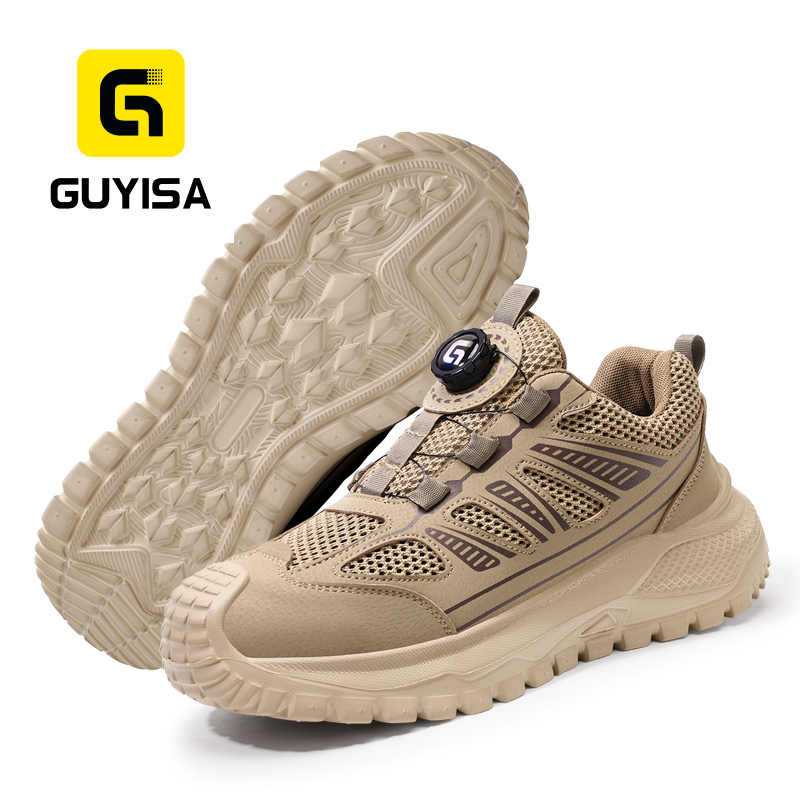 GUYISA 6068 Summer Casual Safety Shoes with Steel Toe, Anti-Smash & Anti-Puncture, Microfiber & Fly Mesh Upper, Rubber-Plastic Sole