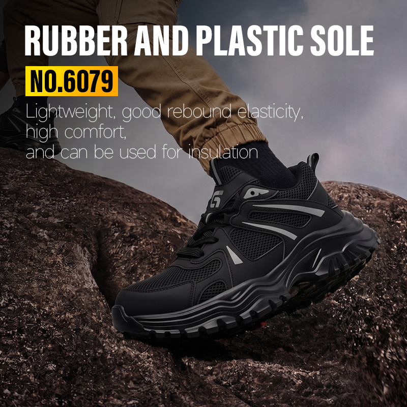 GUYISA 6079 New Dad Style, Black with Euro Standard Steel Toe,  Rubber-plastic Outsole, Microfiber & Fly Knit & Steel Wire Cloth, Hi-Poly Insole
