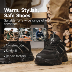 GUYISA 6079 New Dad Style, Black with Euro Standard Steel Toe,  Rubber-plastic Outsole, Microfiber & Fly Knit & Steel Wire Cloth, Hi-Poly Insole