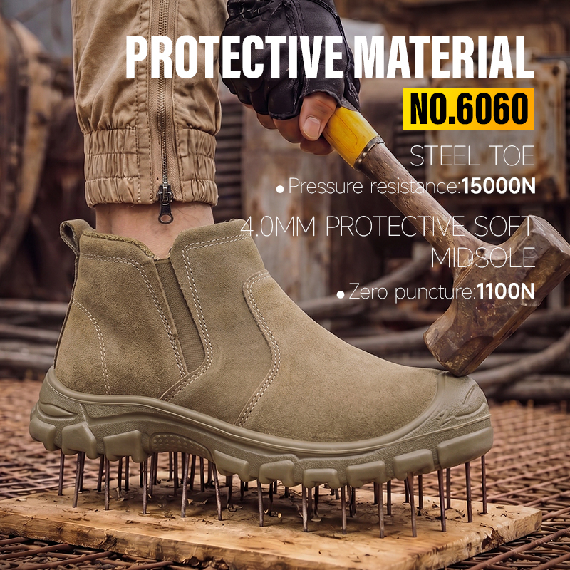 GUYISA 6060 Welding Safety Shoes, EU Steel Toe, Puncture-Proof, Solid Dual-Density PU Sole, Suede Leather Upper