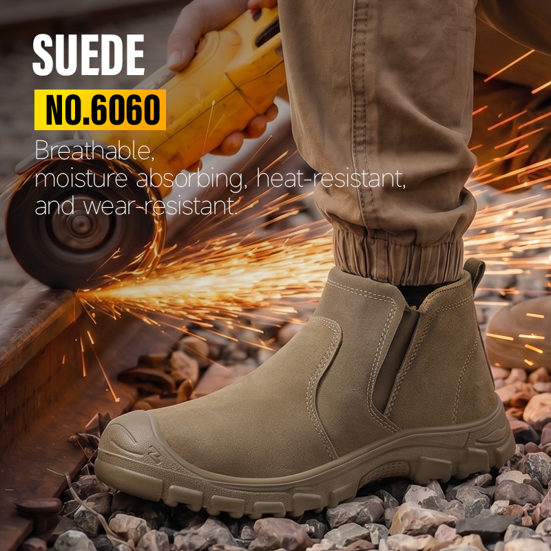 GUYISA 6060 Welding Safety Shoes, EU Steel Toe, Puncture-Proof, Solid Dual-Density PU Sole, Suede Leather Upper