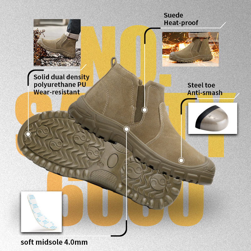 GUYISA 6060 Welding Safety Shoes, EU Steel Toe, Puncture-Proof, Solid Dual-Density PU Sole, Suede Leather Upper