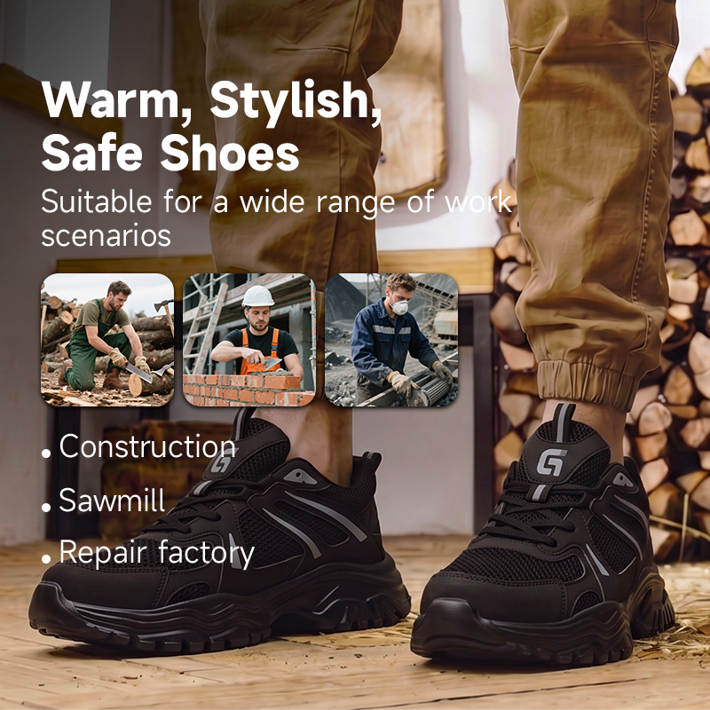 GUYISA 6079T Dad Style Safety Shoes, EU Steel Toe, Puncture-Proof, Rubber-Plastic Outsole, Microfiber & Fly Woven Upper