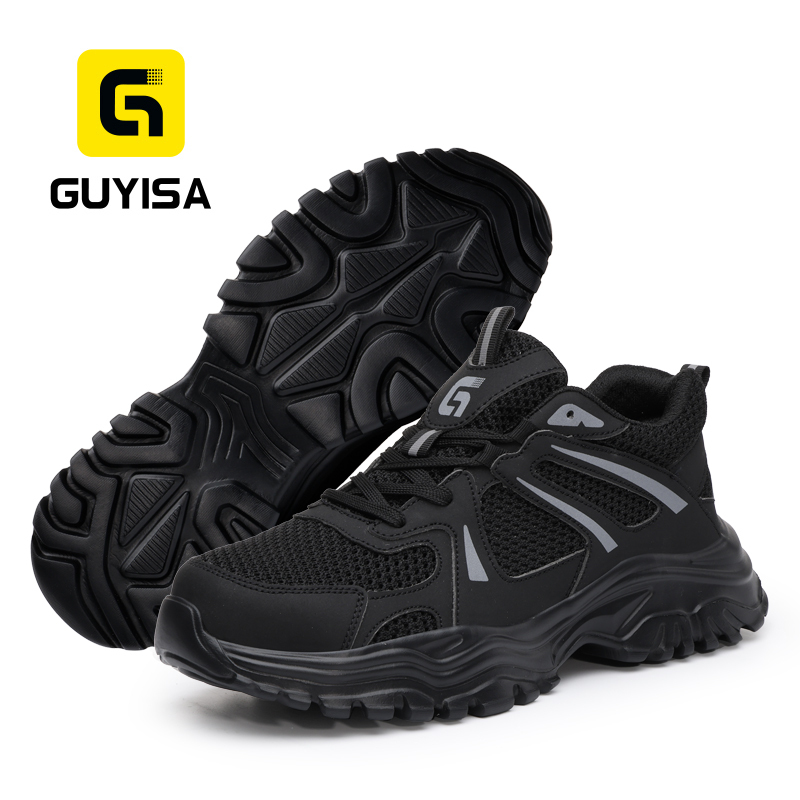 GUYISA 6079T Dad Style Safety Shoes, EU Steel Toe, Puncture-Proof, Rubber-Plastic Outsole, Microfiber & Fly Woven Upper