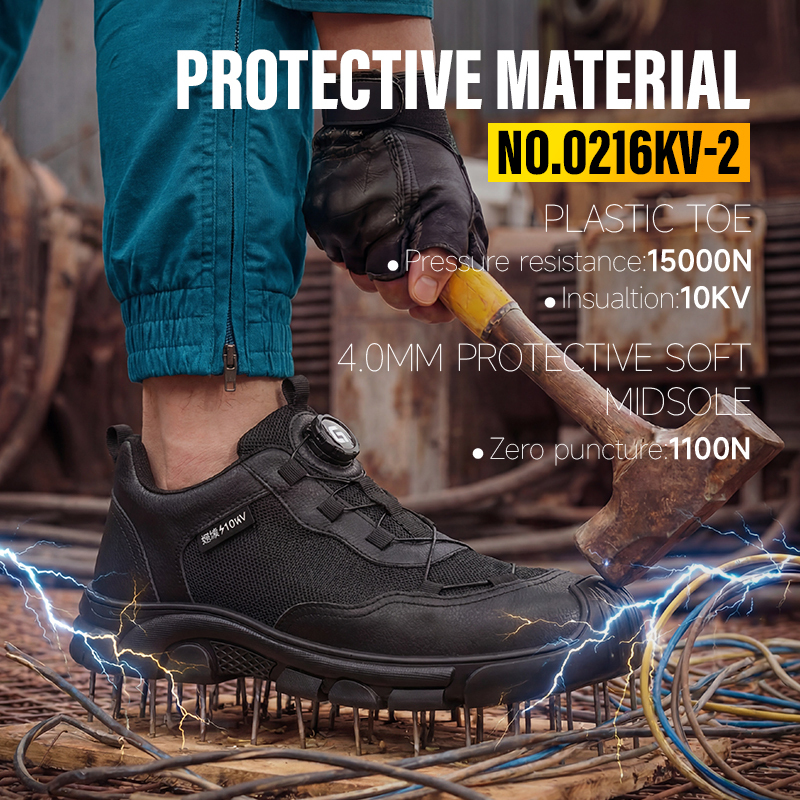 GUYISA 0216KV-2 Casual Safety Shoes, Euro Standard Plastic Toe, Anti-smash, Anti-penetration, 10KV Insulation, Rubber Outsole & Microfiber With Steel Wire Fabric