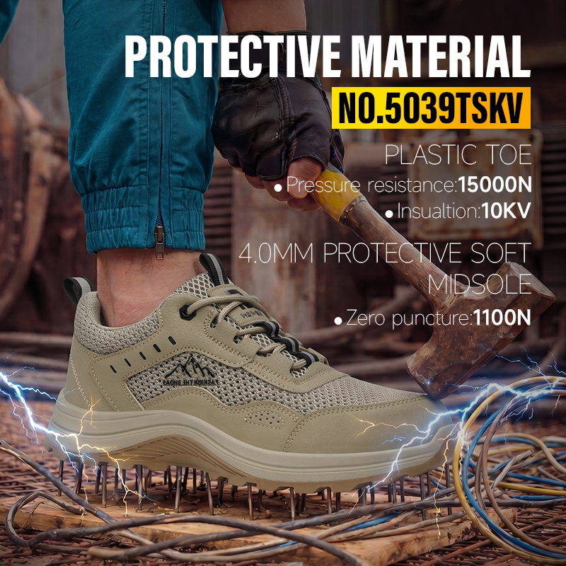 GUYISA 5039TSKV Work Series Safety Shoes, 10KV Insulated, Anti-Smash Anti-Puncture, EN Standard Plastic Toe Cap, 4.0mm Kevlar Midsole, Double Density PU Outsole, Microfiber & Flyknit Upper