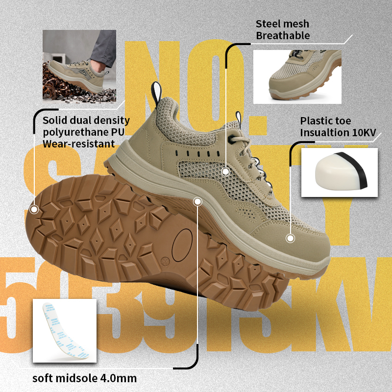 GUYISA 5039TSKV Work Series Safety Shoes, 10KV Insulated, Anti-Smash Anti-Puncture, EN Standard Plastic Toe Cap, 4.0mm Kevlar Midsole, Double Density PU Outsole, Microfiber & Flyknit Upper