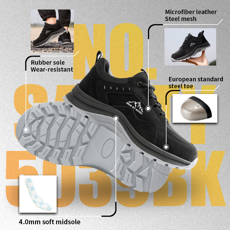GUYISA 5039BK Euro Steel Toe Anti-Puncture Work Safety Shoes