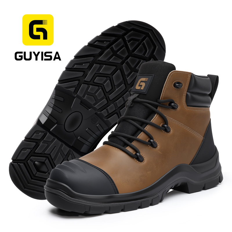 GUYISA 6071 Hiking Safety Work Shoes Steel Toe Puncture Resistant Crazy Horse Leather