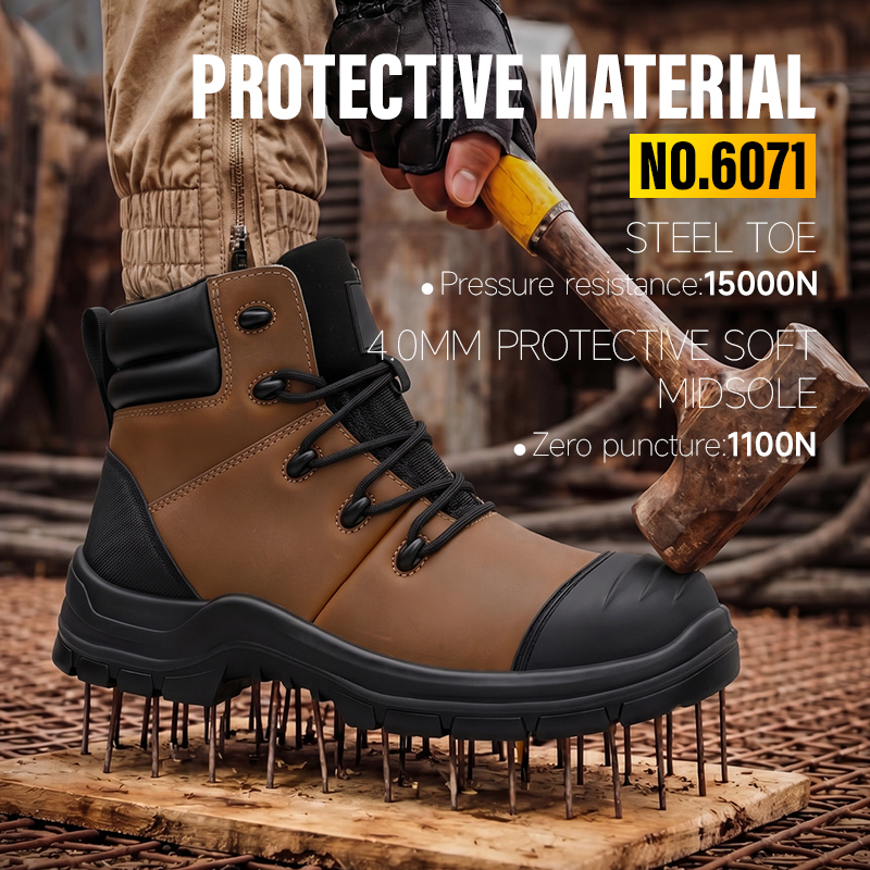 GUYISA 6071 Hiking Safety Work Shoes Steel Toe Puncture Resistant Crazy Horse Leather