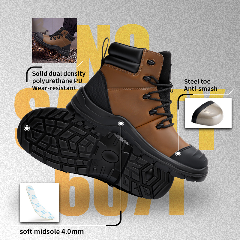 GUYISA 6071 Hiking Safety Work Shoes Steel Toe Puncture Resistant Crazy Horse Leather