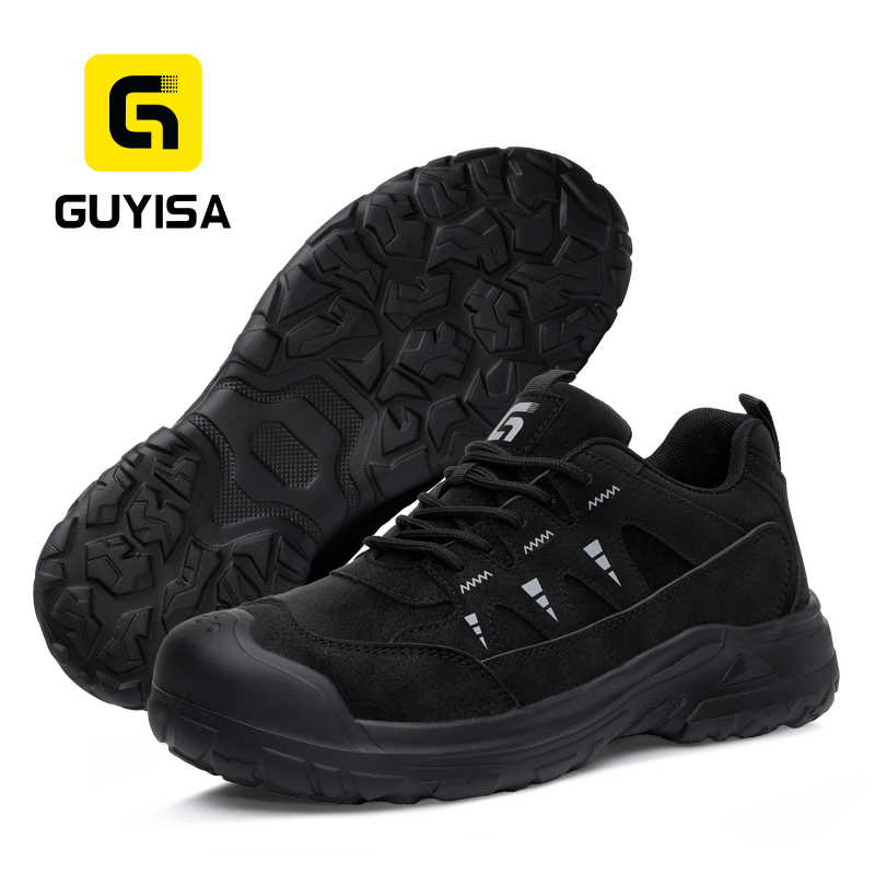 GUYISA 6080BK Outdoor Hiking Safety Shoes Steel Toe Kevlar Puncture Resistant Rubber Sole Microfiber Work Sneakers