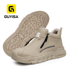 GUYISA 6078 Khaki Work Safety Shoes, EU Steel Toe Anti-Smash Anti-Puncture Rubber Sole Microfiber Upper