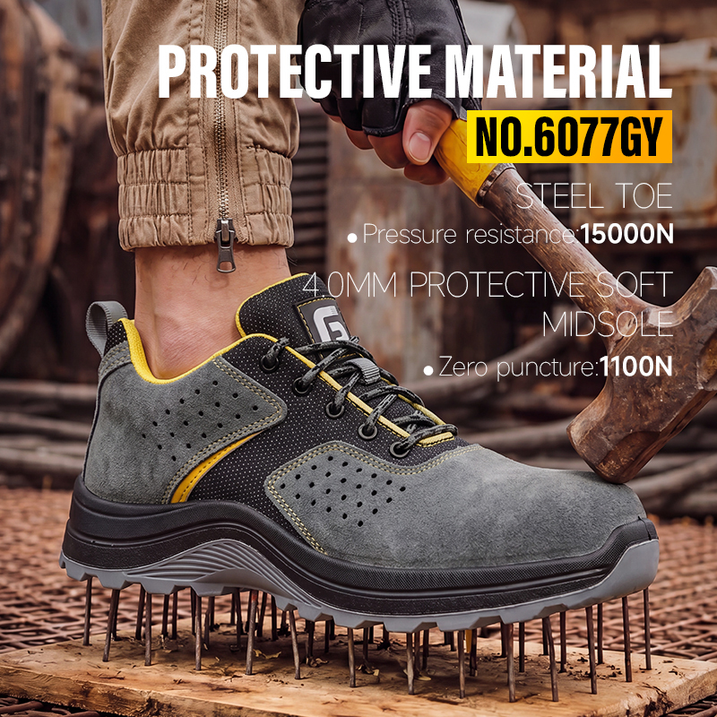 GUYISA 6077GY Welding Safety Shoes, Steel Toe Anti-Smash, 4.0mm Kevlar Anti-Puncture Dual Density PU Sole