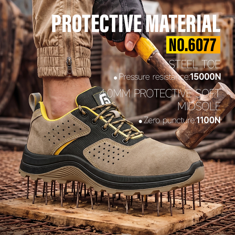 GUYISA 6077 Welding Safety Shoes, Steel Toe Anti-Smash, 4.0mm Kevlar Anti-Puncture Dual Density PU Sole