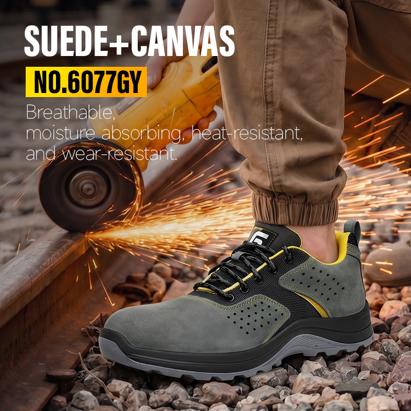 GUYISA 6077GY Welding Safety Shoes, Steel Toe Anti-Smash, 4.0mm Kevlar Anti-Puncture Dual Density PU Sole