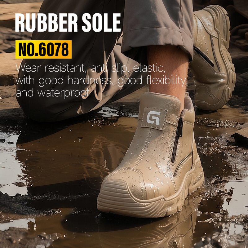 GUYISA 6078 Khaki Work Safety Shoes, EU Steel Toe Anti-Smash Anti-Puncture Rubber Sole Microfiber Upper