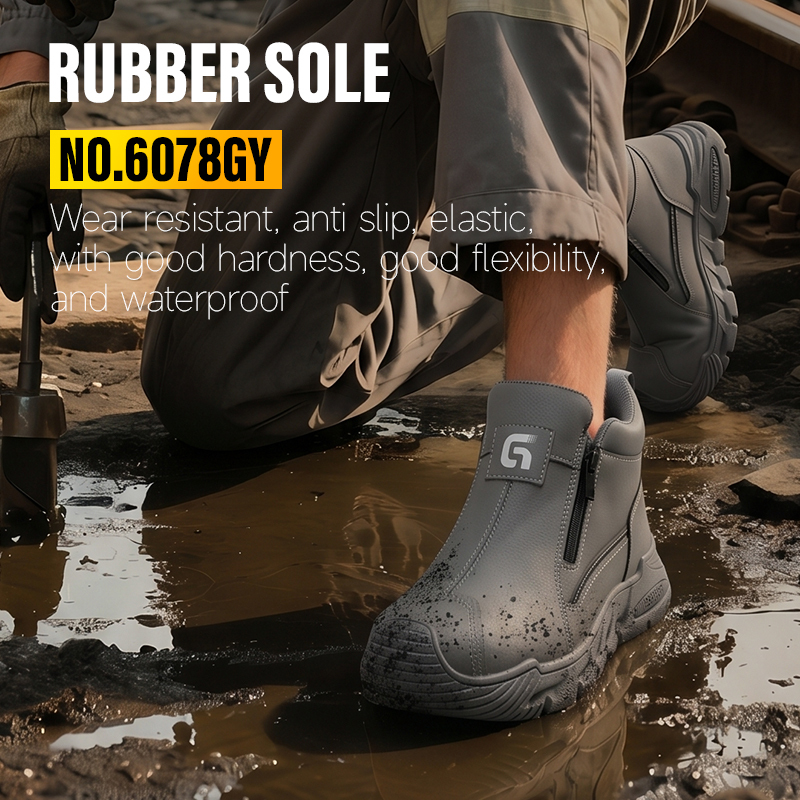 GUYISA 6078GY Grey Work Safety Shoes, EU Steel Toe Anti-Smash Anti-Puncture Rubber Sole Microfiber Upper