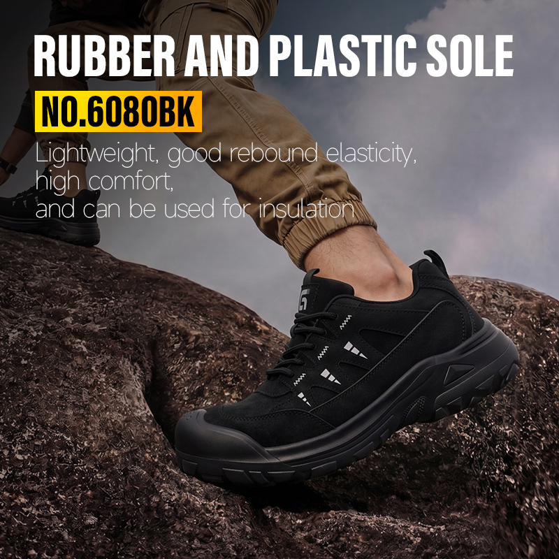 GUYISA 6080BK Outdoor Hiking Safety Shoes Steel Toe Kevlar Puncture Resistant Rubber Sole Microfiber Work Sneakers