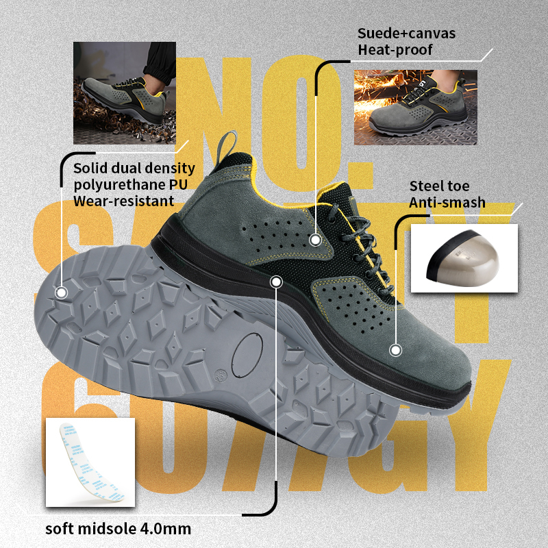 GUYISA 6077GY Welding Safety Shoes, Steel Toe Anti-Smash, 4.0mm Kevlar Anti-Puncture Dual Density PU Sole