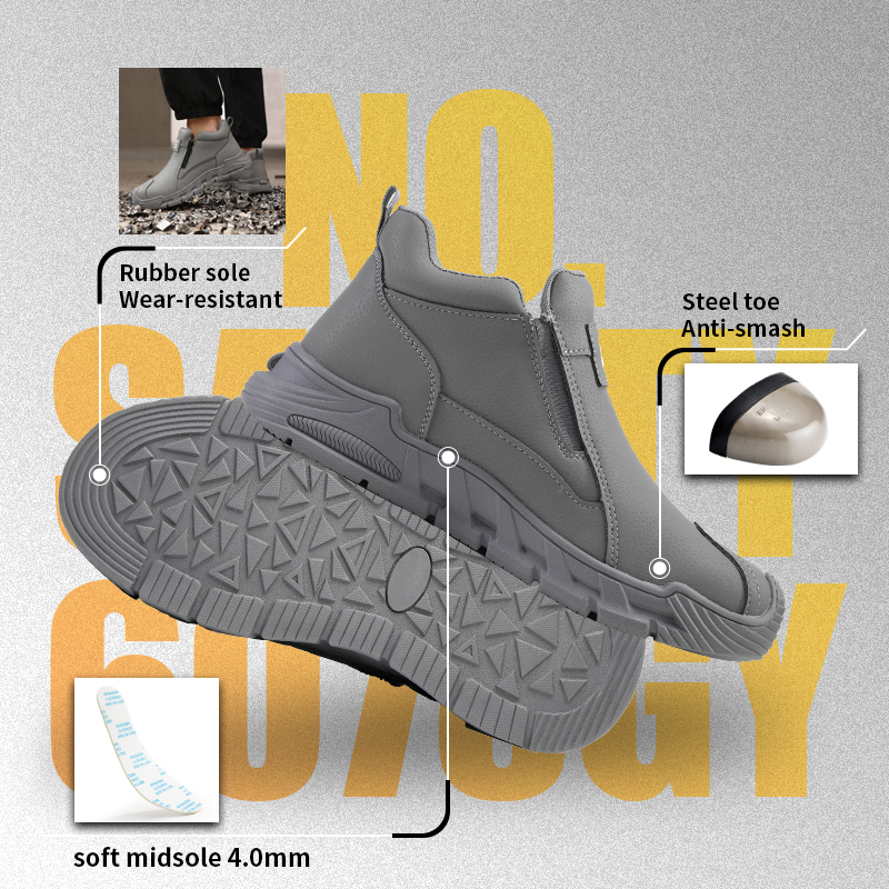 GUYISA 6078GY Grey Work Safety Shoes, EU Steel Toe Anti-Smash Anti-Puncture Rubber Sole Microfiber Upper