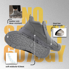 GUYISA 6078GY Grey Work Safety Shoes, EU Steel Toe Anti-Smash Anti-Puncture Rubber Sole Microfiber Upper