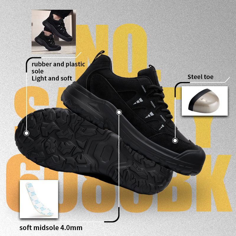 GUYISA 6080BK Outdoor Hiking Safety Shoes Steel Toe Kevlar Puncture Resistant Rubber Sole Microfiber Work Sneakers