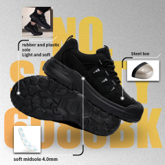 GUYISA 6080BK Outdoor Hiking Safety Shoes Steel Toe Kevlar Puncture Resistant Rubber Sole Microfiber Work Sneakers