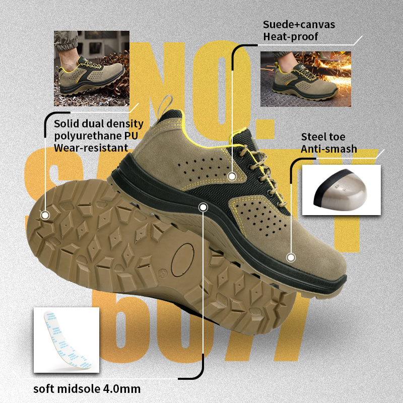 GUYISA 6077 Welding Safety Shoes, Steel Toe Anti-Smash, 4.0mm Kevlar Anti-Puncture Dual Density PU Sole