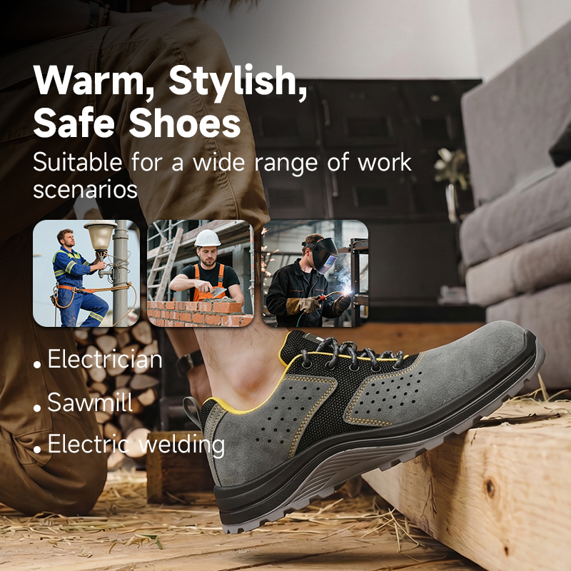 GUYISA 6077GY Welding Safety Shoes, Steel Toe Anti-Smash, 4.0mm Kevlar Anti-Puncture Dual Density PU Sole