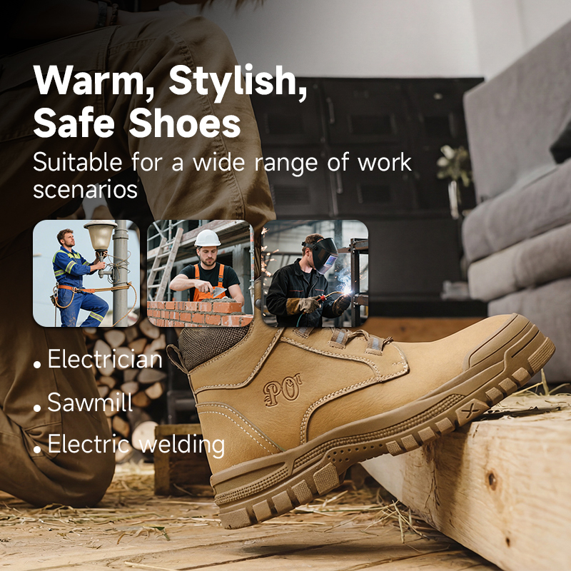 GUYISA 6078 Khaki Work Safety Shoes, EU Steel Toe Anti-Smash Anti-Puncture Rubber Sole Microfiber Upper