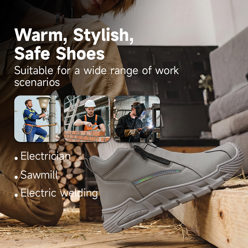 GUYISA 6078GY Grey Work Safety Shoes, EU Steel Toe Anti-Smash Anti-Puncture Rubber Sole Microfiber Upper